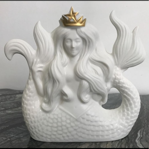 New in box Starbucks Siren Mermaid Ceramic Sculpture Figure Gold Crown Coffee
